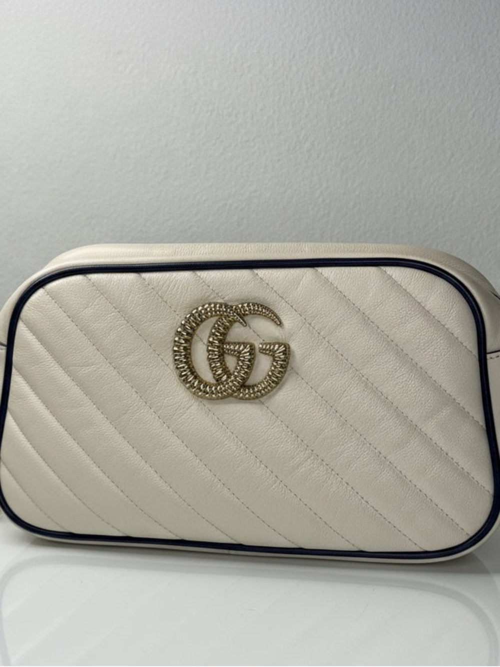 Gucci GG Marmont Bag: Vintage Effect Calfskin, Mystic White Blue Agata